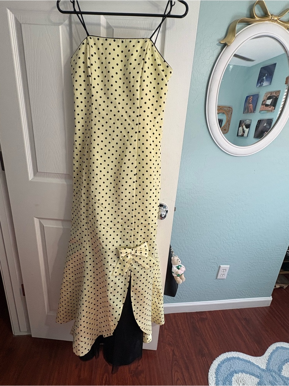 Spaghetti-Strap Yellow Polka Dot Maxi Dress with Back Bow